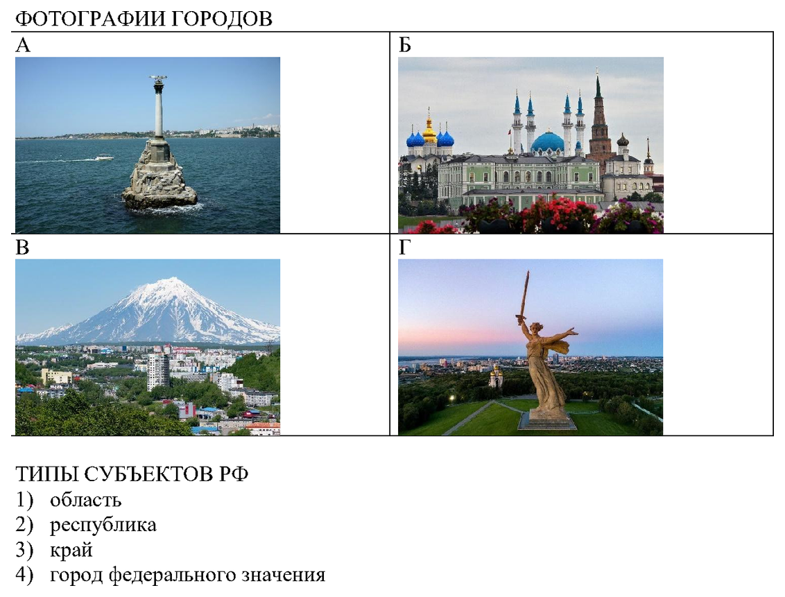 Таблица и изображения для сопоставления из официального задания